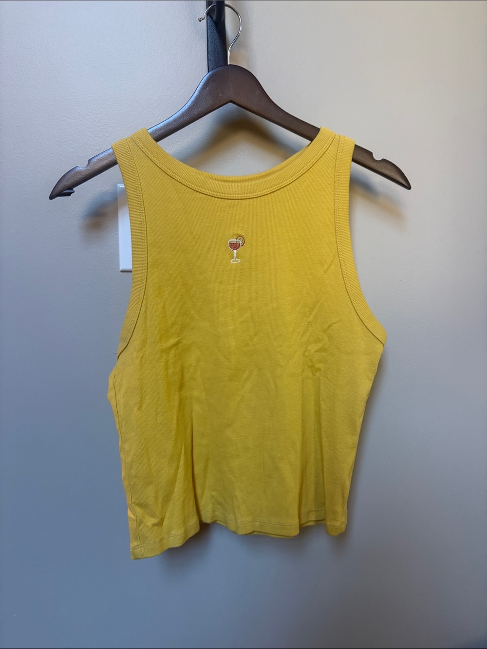 a new day Yellow Tank Top with Tiny Wine Glass Embroidery